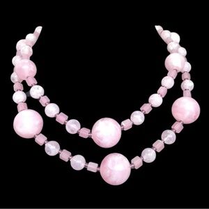 Vintage Pink Marbled Beaded Necklace 2-Strand 50s 60s jewelry
